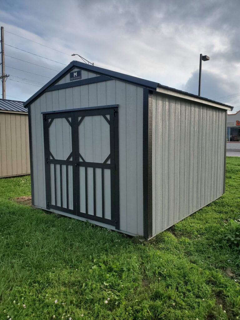 10x12 Utility Shed Ash Gray front angle