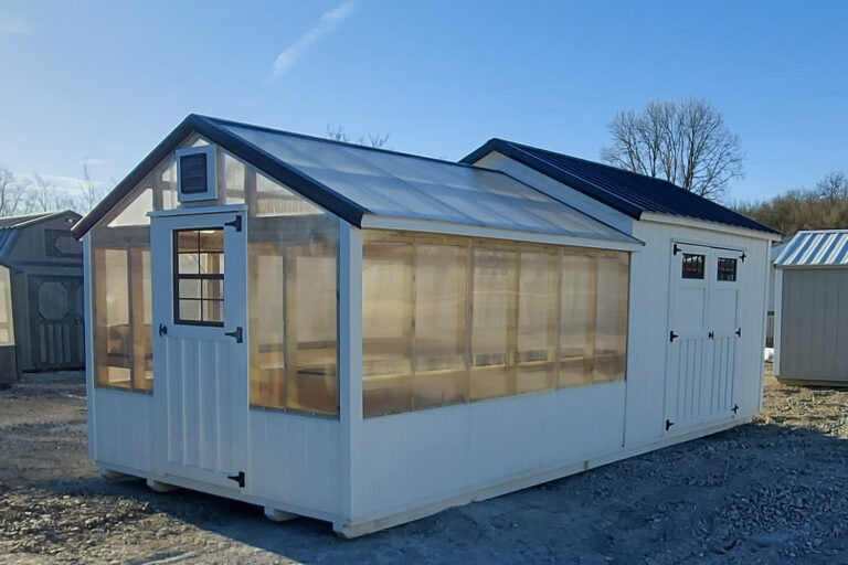Greenhouse Shed Combo in White from Front Side