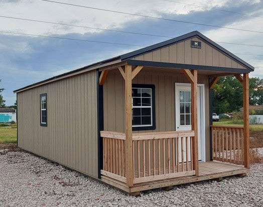 12x32 Khaki and Black Portable Cabin front left